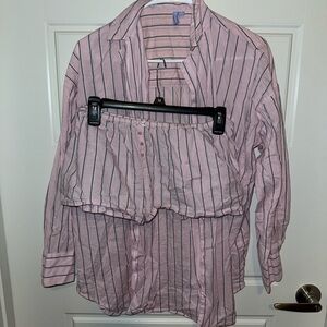 Pink Striped Button-Down Sleep Shirt and Shorts Set